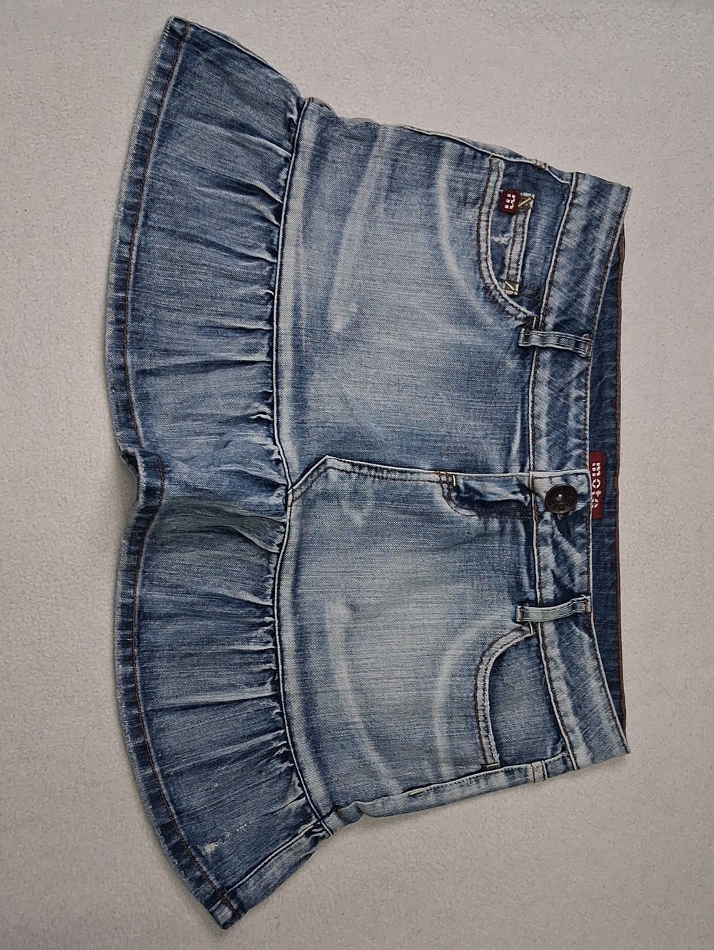 Denim Ruffle Hem Skort in Light Blue